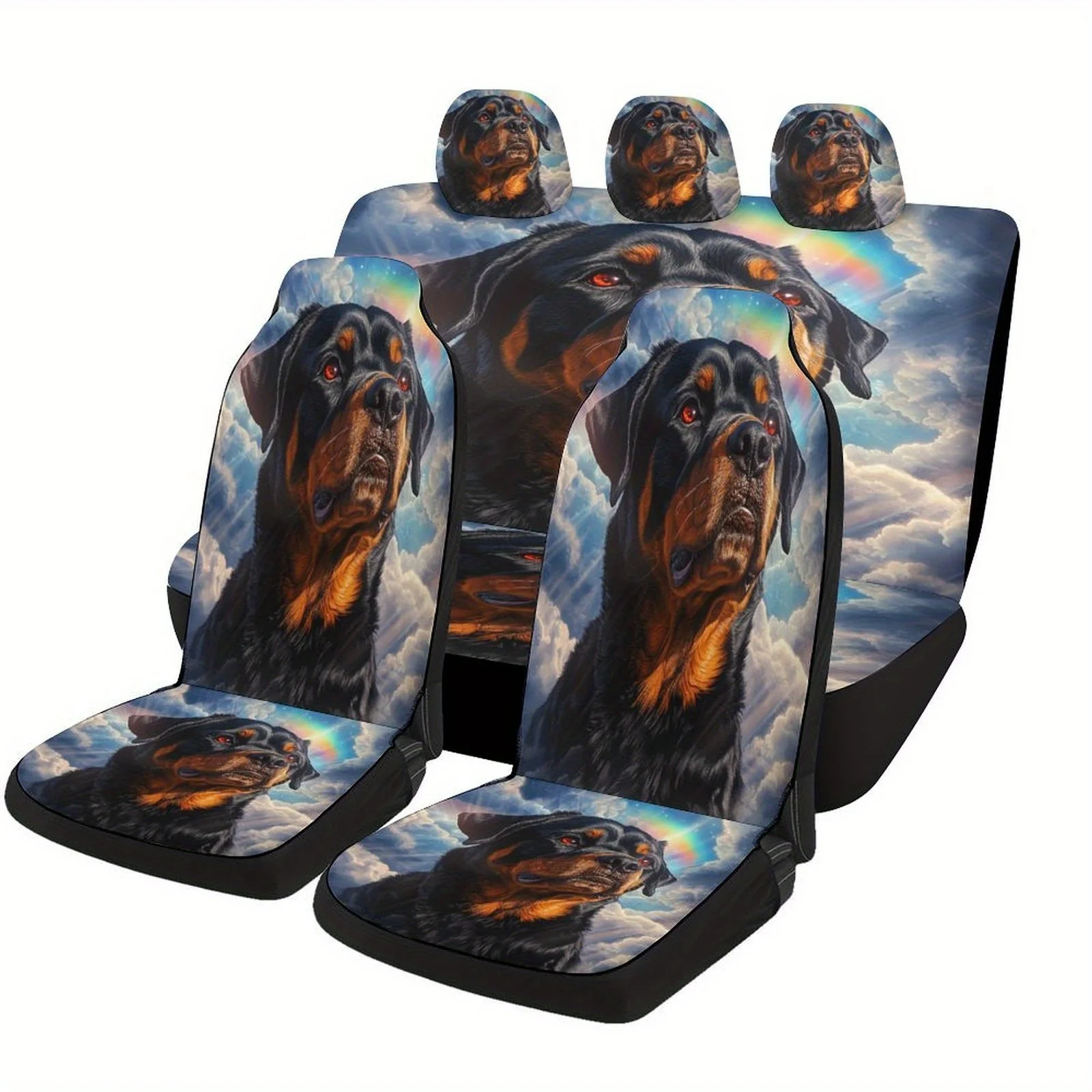 Rottweiler-Themed Car Seat Cover Set Designed For Various Vehicles, Stylish And Unique Seat Protectors For The Front And Back Se