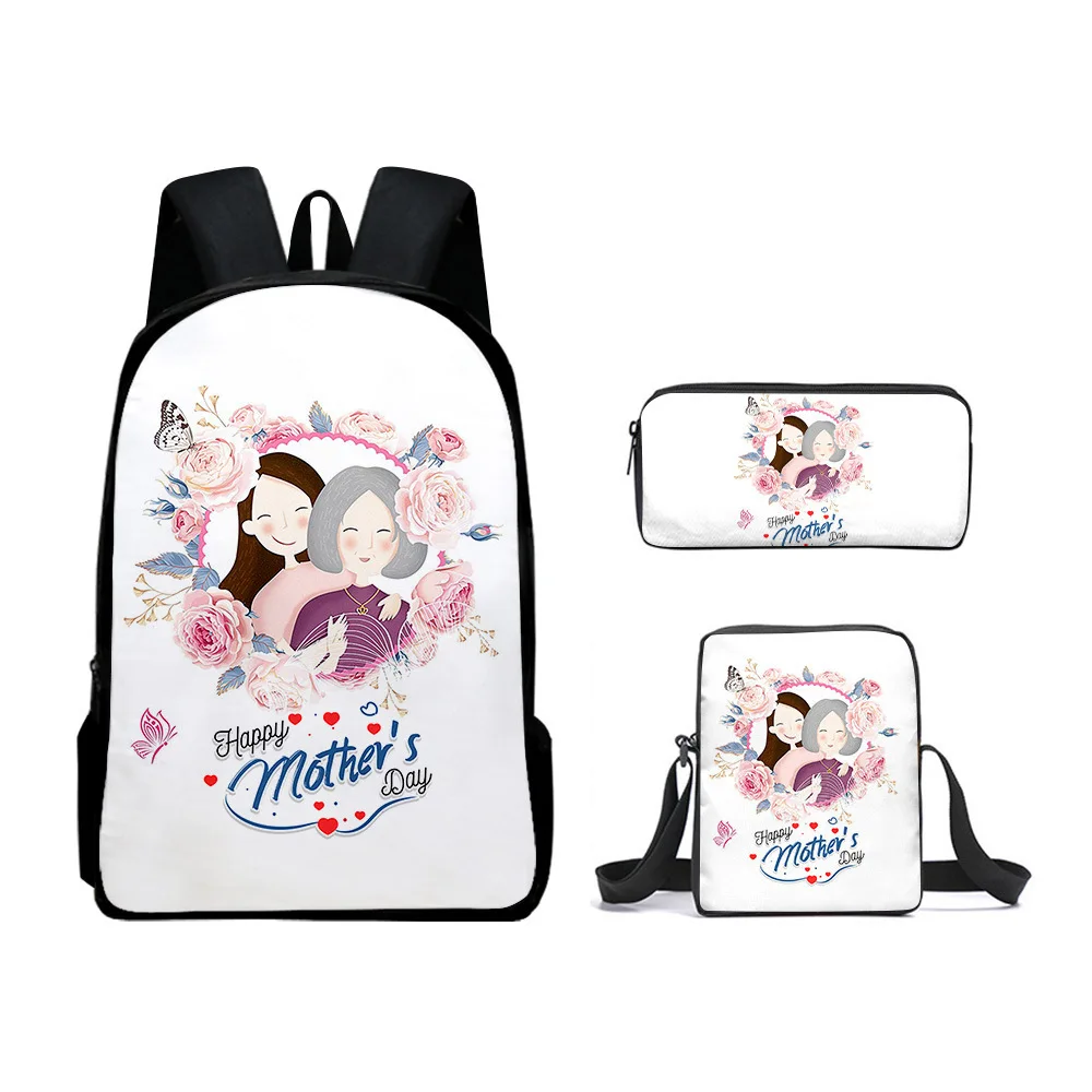 

Trendy Loving mother's Day 3D Print 3pcs/Set pupil School Bags Laptop Daypack Backpack Inclined shoulder bag Pencil Case
