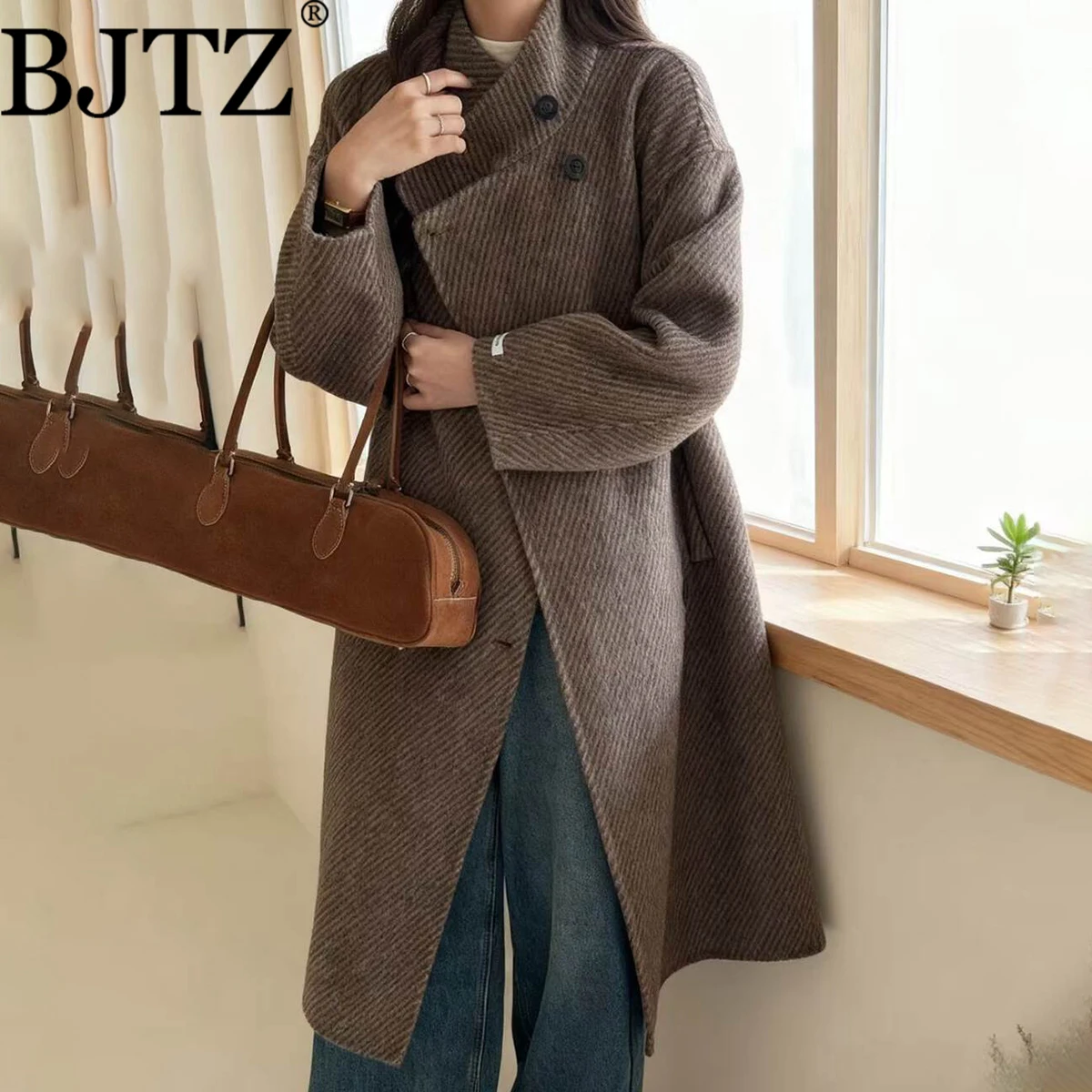 

BJTZ 2025 Autumn Women’s Herringbone Thick Jacket Coat Casual Elegant Solid Color High-Quality Minimalist Designer Outer