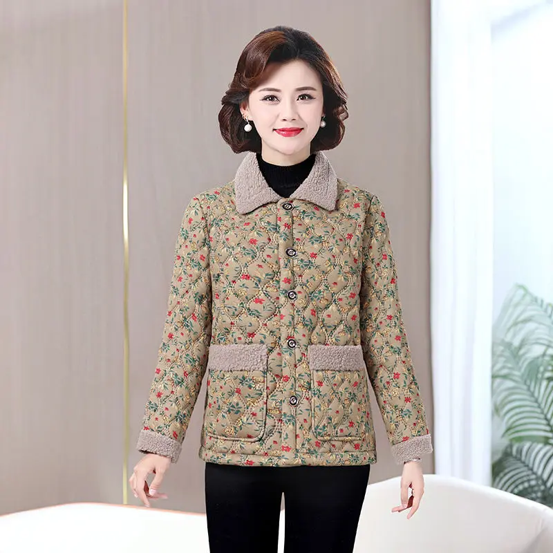 Autumn and Winter Clothes Cotton Jacket Women\'s Warm and Floral Cotton Jacket Grandmother\'s Small Cotton Jacket