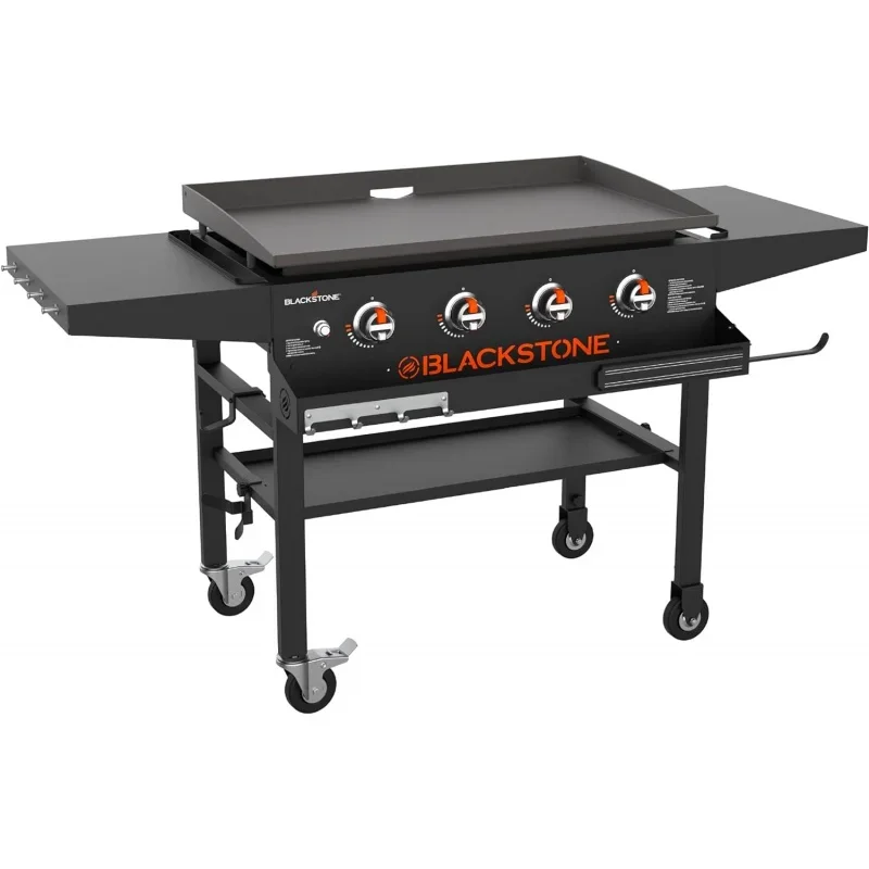 1984 36 inch front shelf, side shelf & magnetic strip heavy duty flat top griddle grill station for kitchen, camping, O