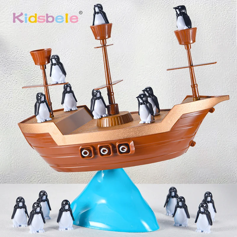 Giochi da tavolo per la famiglia per bambini con nave pirata Design pinguino Gioco di equilibrio Barca pirata da tavolo