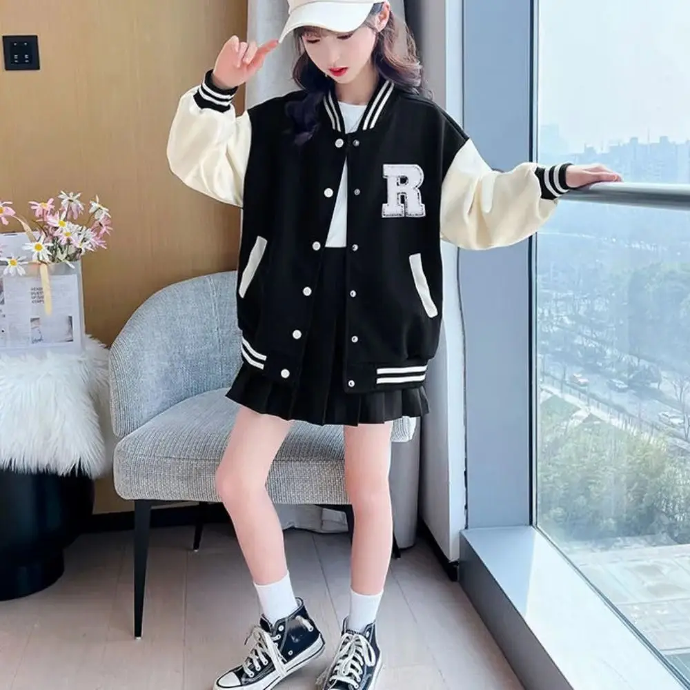 Comfortable Long Sleeve Children Baseball Uniform Teens Retro Girls Y2K Coat Clothing Loose Spring Autumn Jacket Party