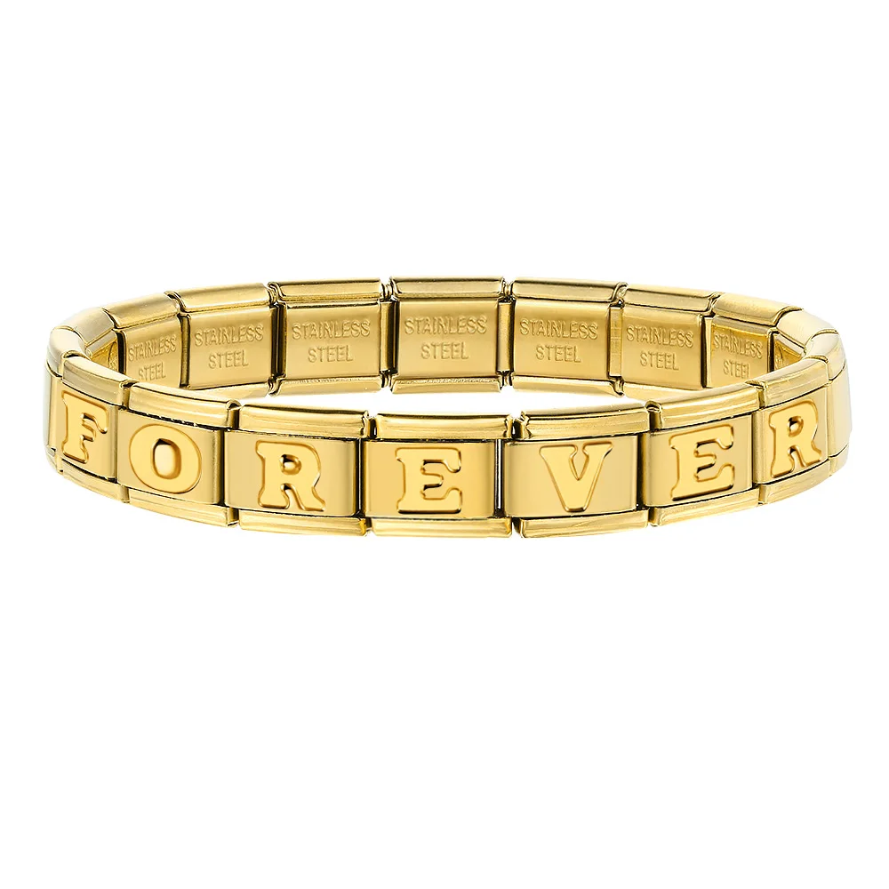 Fashions Simple Gold Color Charm English 26 A-Z Concave Letter Italian Link Fit 9mm Stainless Steel Bracelet Making DIY Jewelry