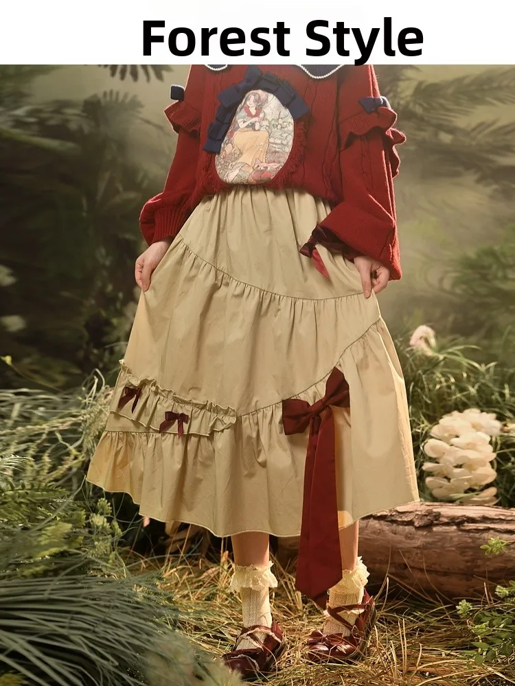 

Новая женская хлопковая юбка А-силуэта с завязками на талии, весенне-осенняя, в стиле Forest System