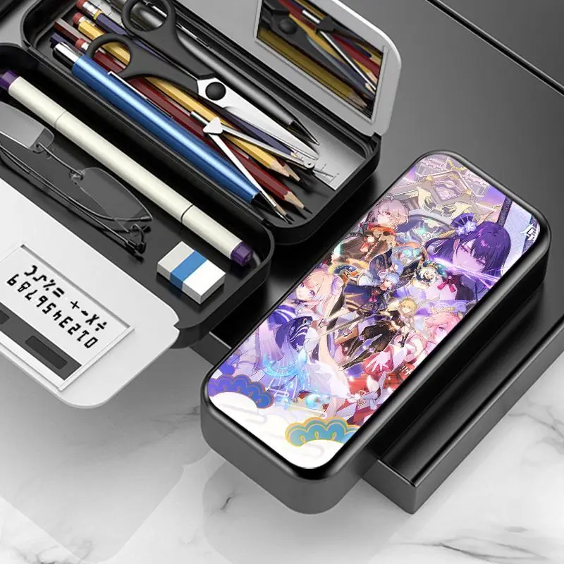 Genshin Impact Raiden Shogun Internet Celebrity Multi-Functional Student Stationery Glasses Storage Box Case Pen Bag Game Anime