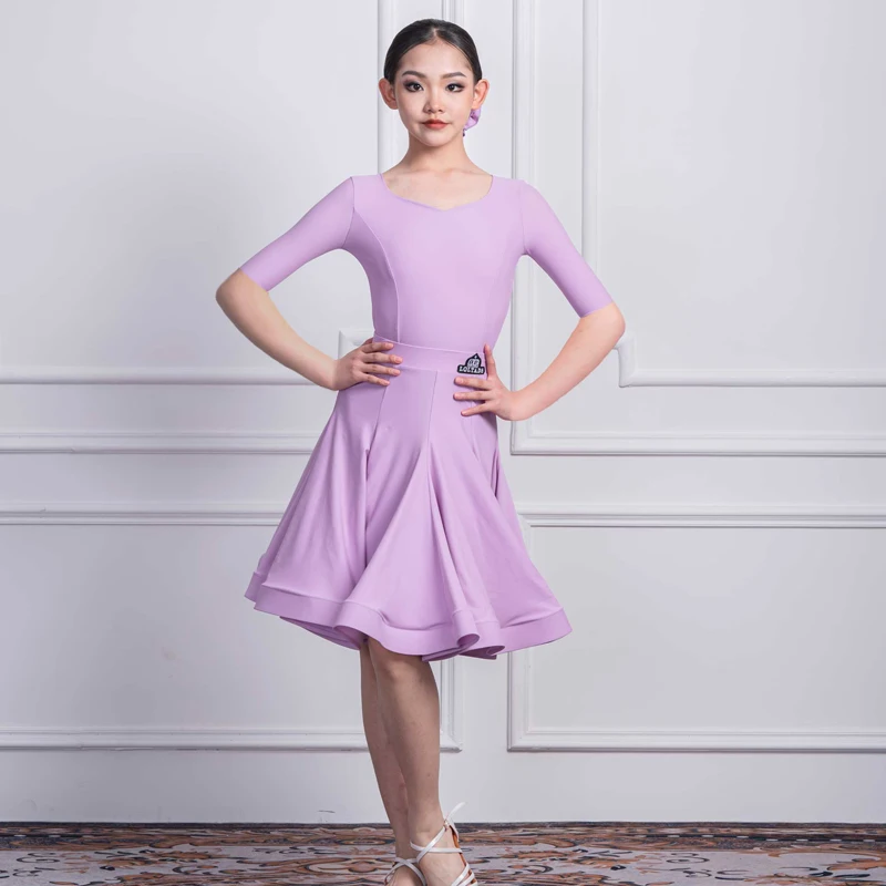 ชุดเต้นรำลาตินมาตรฐานสำหรับเด็กหลากสีชุดแข่งขันมืออาชีพชุดเดรสเด็กผู้หญิงกระโปรงละตินชุดเต้นรำ