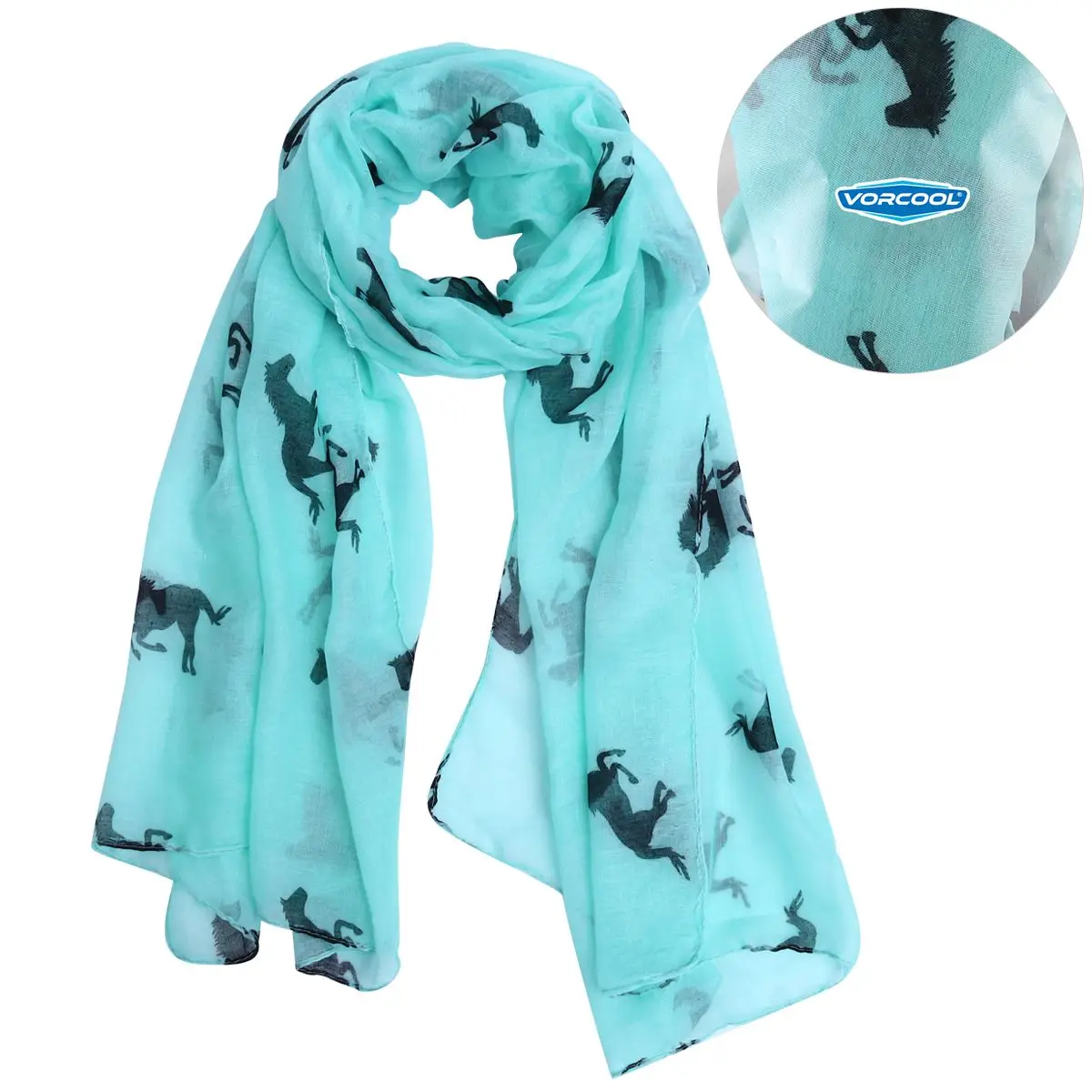 Running Horse Voile Women Shawl 180x110cm Women Long Scarf Blue Soft Thin Large Size Lady Wrap Scarves Seasons