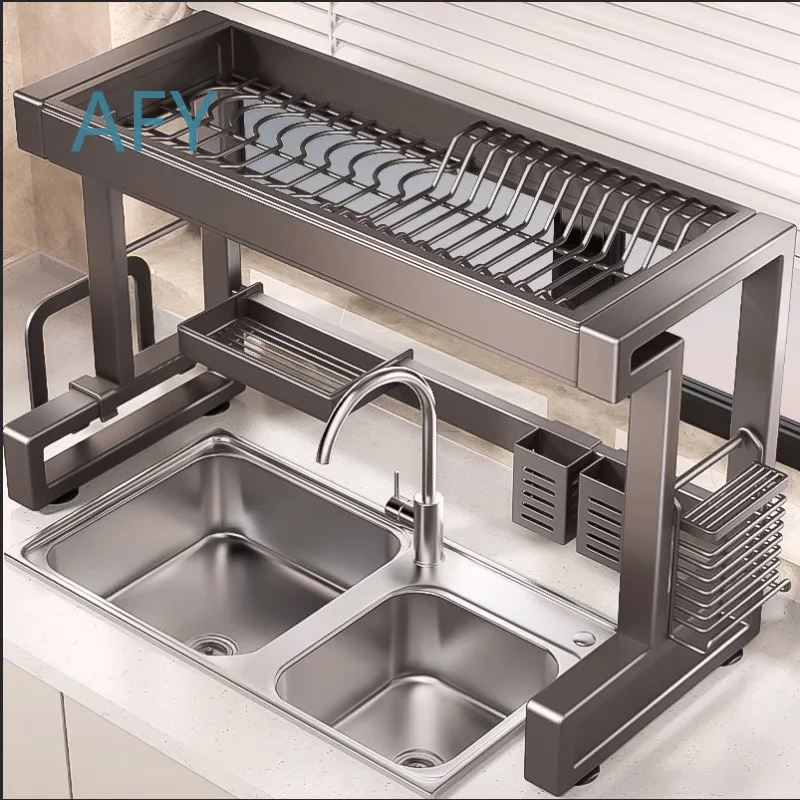 Stainless Steel Kitchen Sink Organizer for Dish Rack Washing Bowl Storage Shelf with Drainage for Plates Bowls Cups and