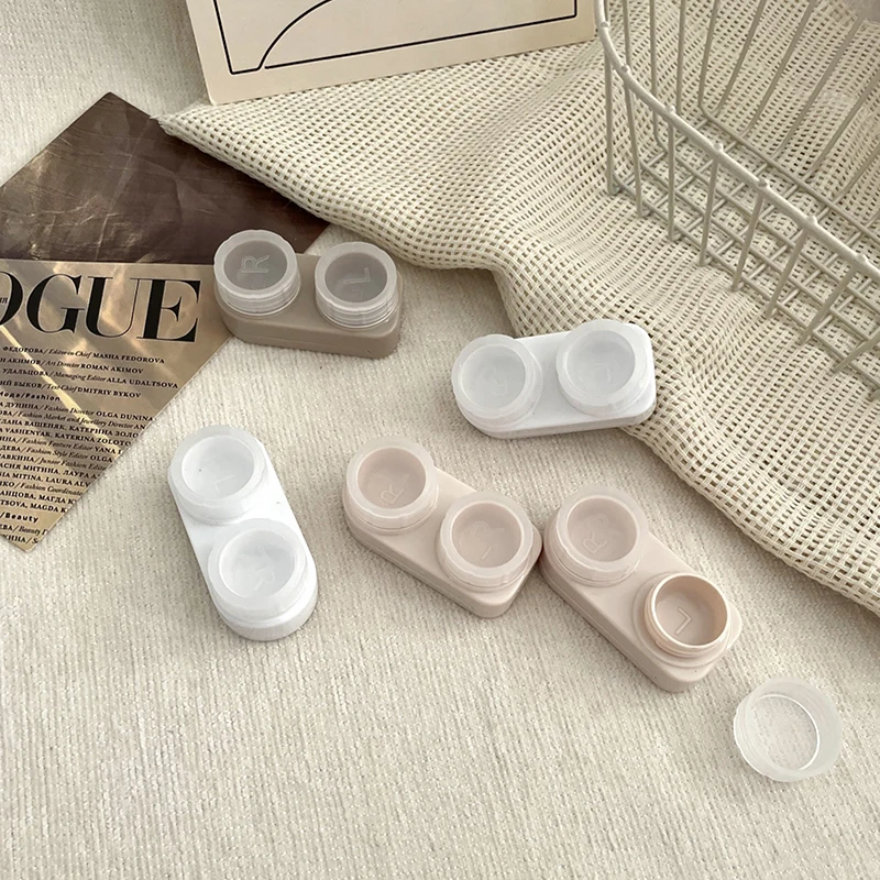 Mini Simple White Contact Lens Case Double Box Storage Holder With Mirror Eye Care Box Contact Lens Organizer Kit Gift Portable