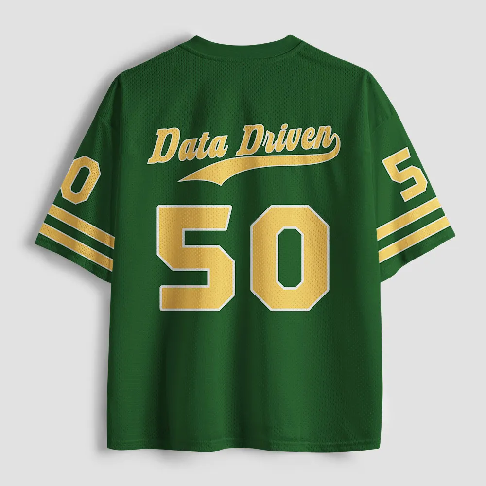 VNeck Mesh Football Jersey Circuit Board Background Number 50 Data Driven Letter Print Green Gold Striped Sleeve Loose Sport Tee