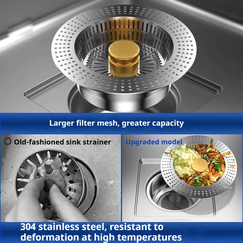 Kitchen Stainless Steel Sink Strainer, Vegetable Washing Basin Drain Plug, Universal Sink Pop-Up Drain For Dishwashing Sinks