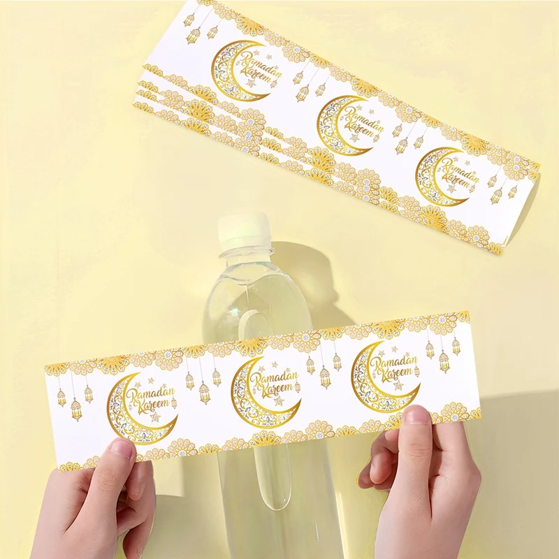 10pcs Eid Mubarak Bottle Wrapper Paper Sticker Ramadan Kareem Festival Party Decor Water Bottle Label Muslim Islamic Eid Al-fitr view 2
