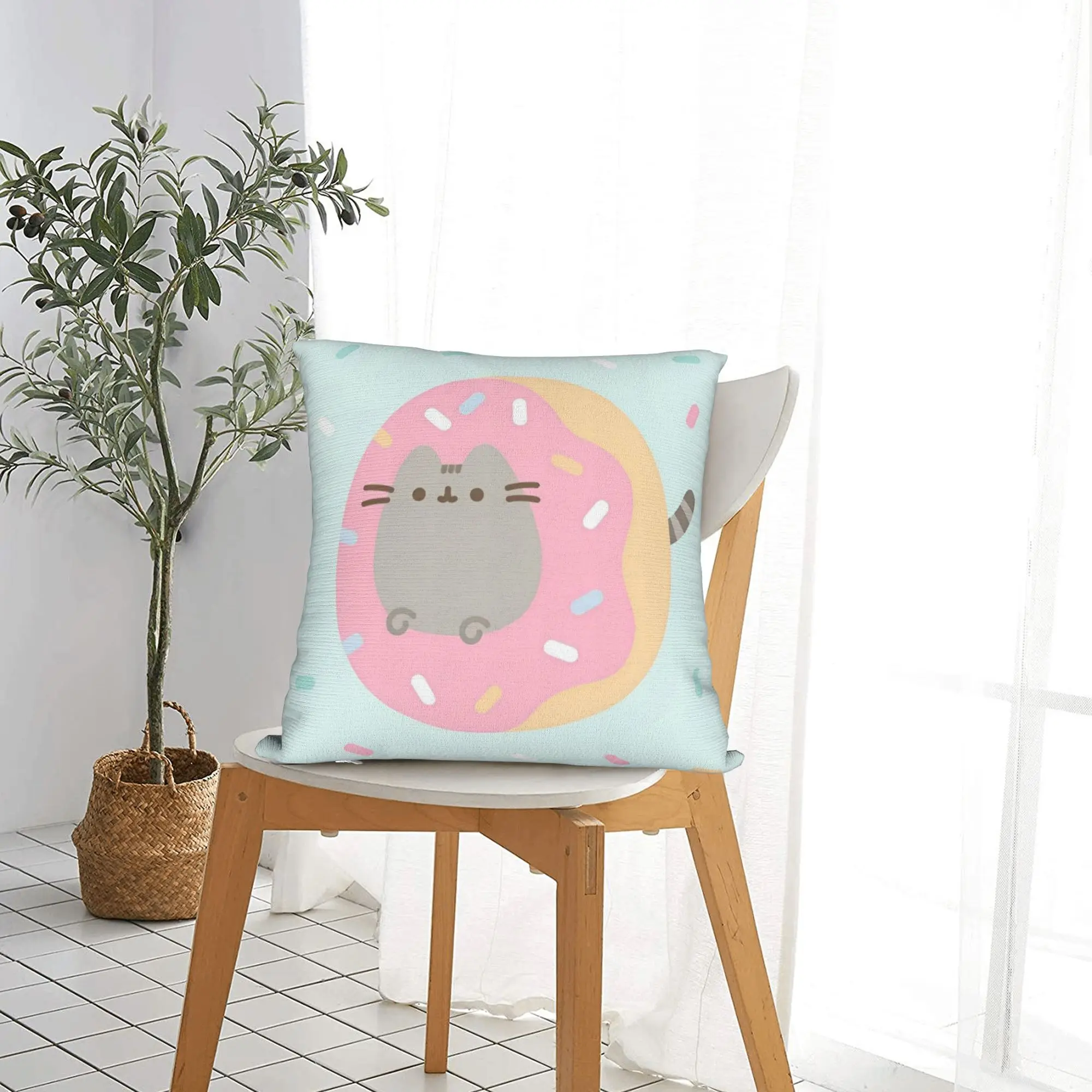 Funny Kawaii Cute Square Pillowcases Polyester Sofa P-Pusheencats Cushion Case Creative Decorative Pillow Cover 45*45