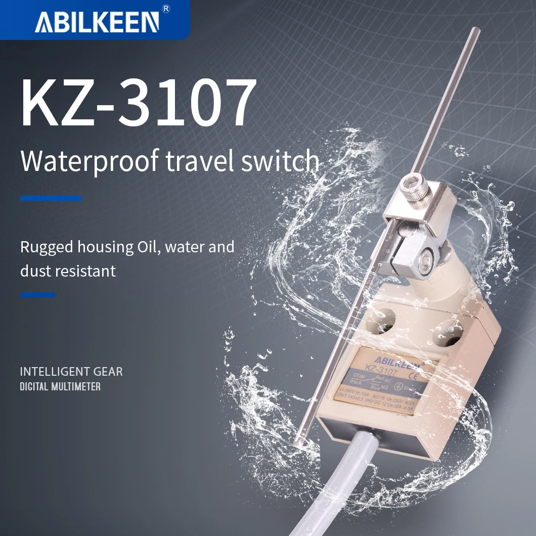 ABILKEEN KZ-3107 Adjustable Length Rotary Rod Type Limit Travel Switch 10A 250VAC 1NO+1NC Momentary Limit Switch IP67 Waterproof