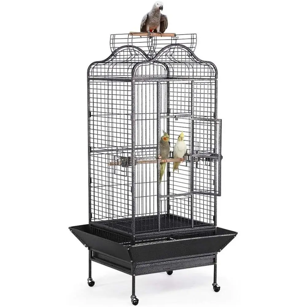 

Large Rolling Wrought Iron Bird Cage with Play Top for African Grey Parrots