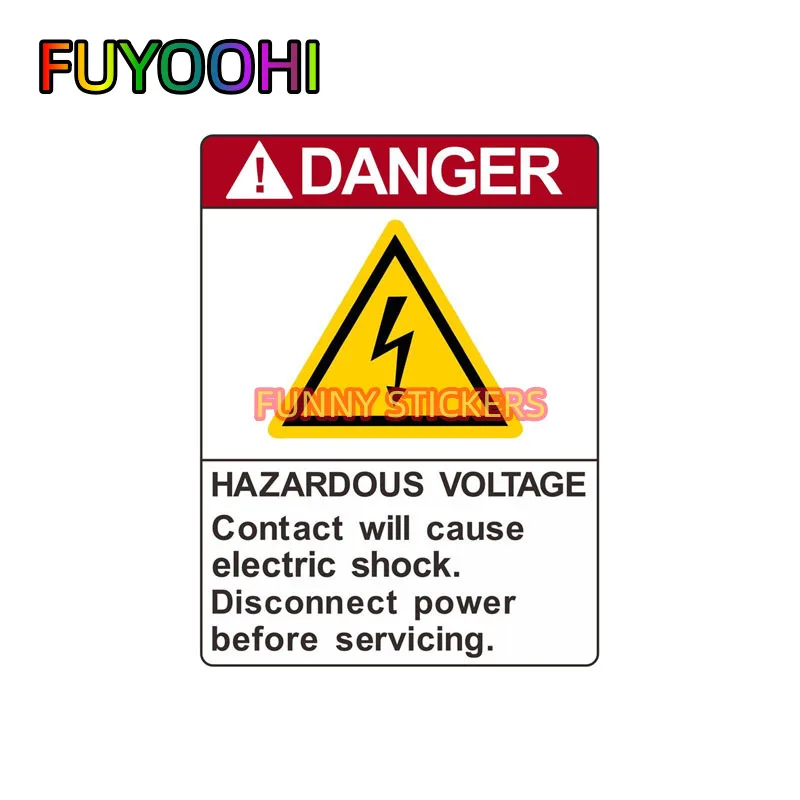 FUYOOHI Hot Warning Car Sticker Danger Hazardous Voltage Contact Will Cause Electric KK Vinyl Car Styling Laptop PVC 11cm*9cm