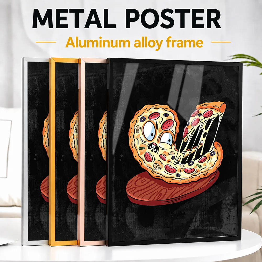 Funny Melting Pizza Comic Metal Poster With Aluminum Alloy Frame Personalized Photo Retro Panel Style Wall Art For Dining Room