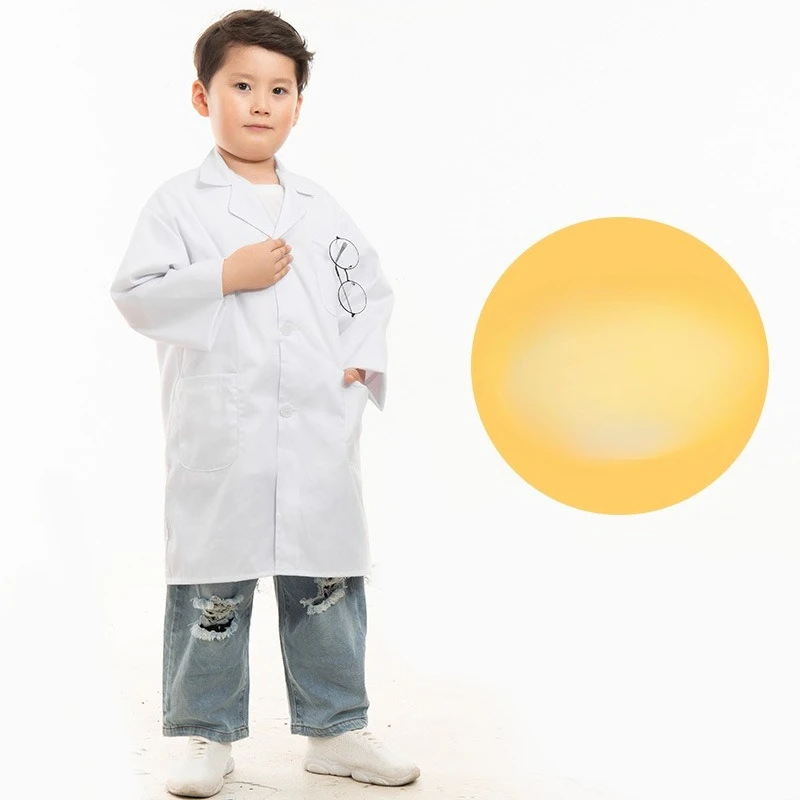 Children's White Coats Doctors and Nurses Uniforms Pure White Work Clothes Science Experiment Clothing Kindergarten Role-playing