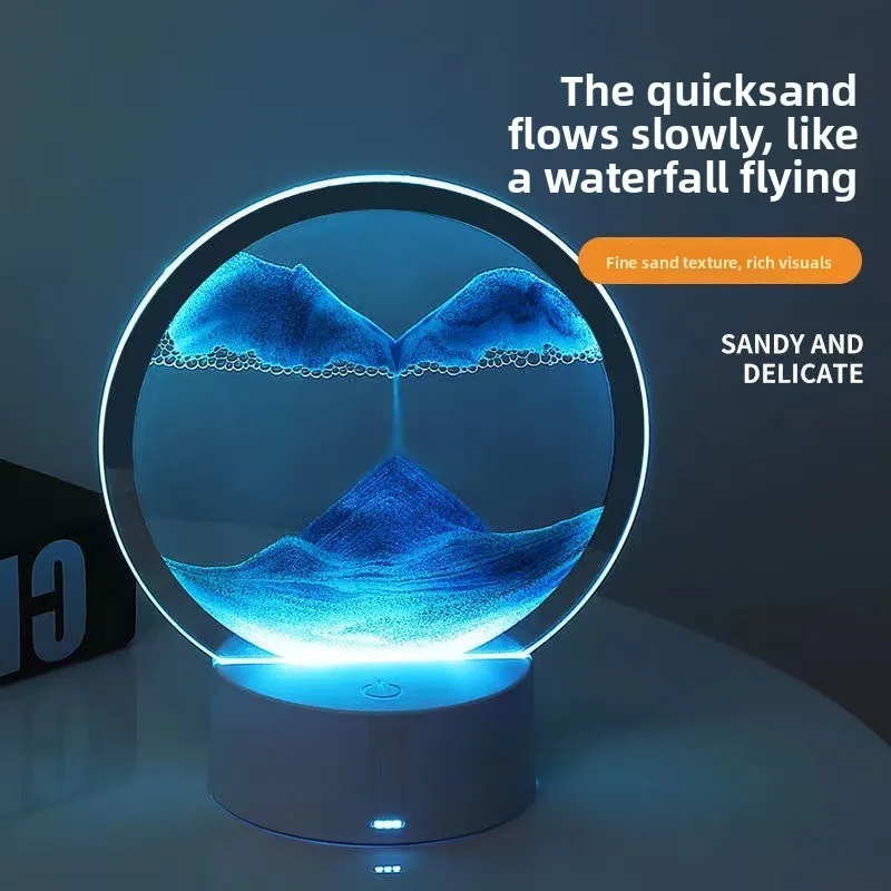 New Flowing Sand Painting Night Light Decoration with Dynamic Hourglass 3D Creative Decompression Table Lamp RemoteControl Touch
