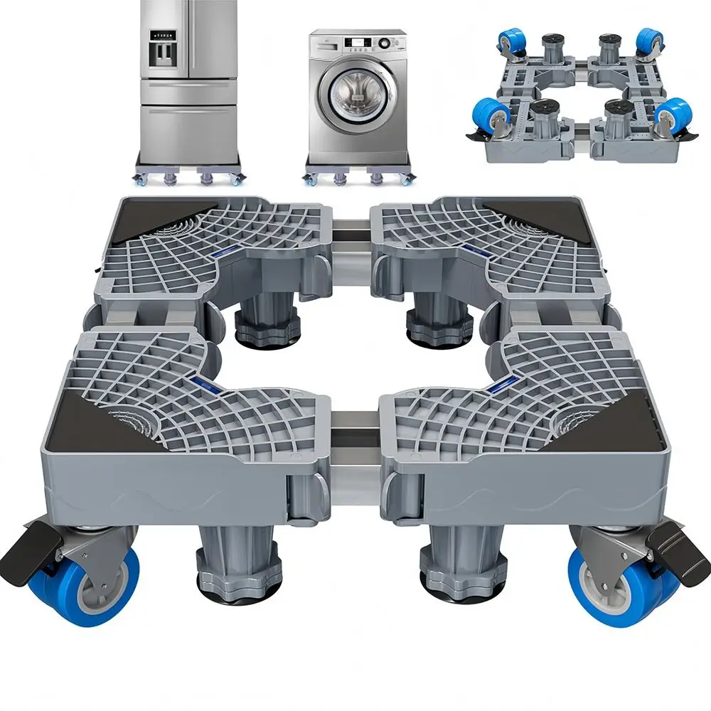 181-248インチ洗濯機スタンド、4つのロックホイール付き、頑丈な強力な脚、ダブル固定ロッドと4つの強力な脚でサポート