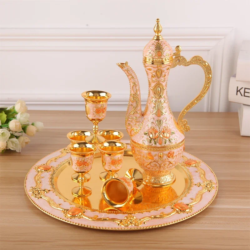 European retro alloy wine set 8-piece set, home furnishing, hotel accessories, ornaments, gifts