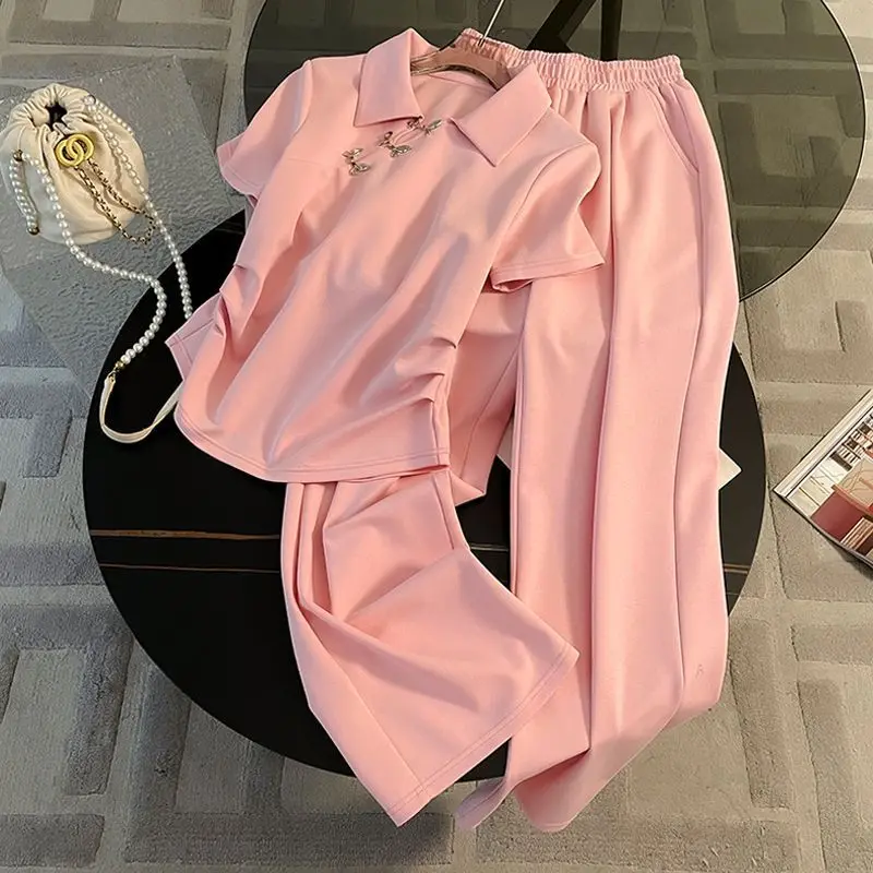 

Модный женский комплект: новый летний топ с коротким рукавом в западном стиле и широкие брюки, комплект из двух предметов