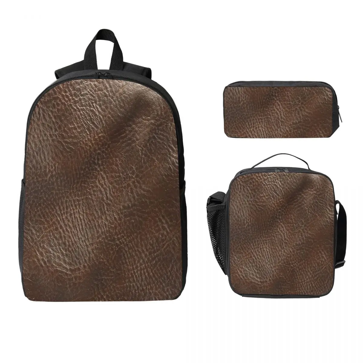 

Dark Brown Leather Effect Material Backpack BookBag School Bag Computer Shoulder Bags 3ps Insulated Lunch Bag Pencil Case