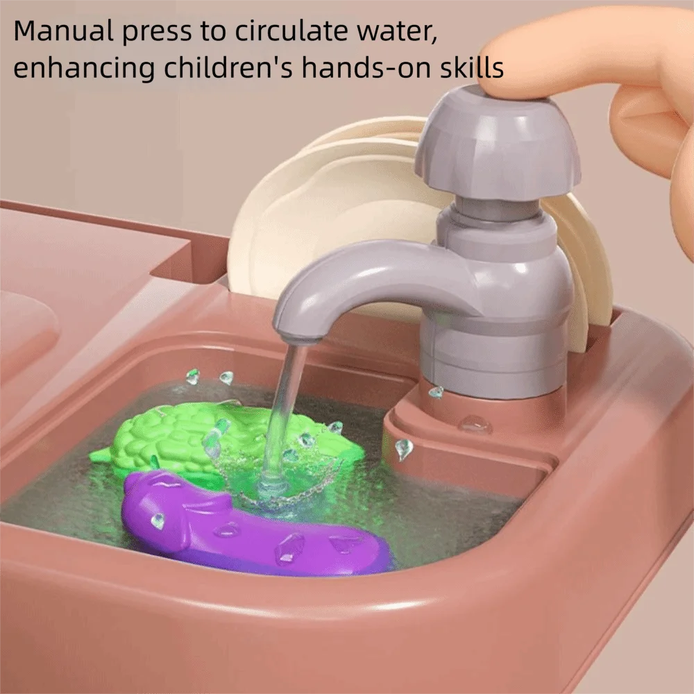 Play House Plastic Children's Kitchen Set Music Faucet Sink Mini Pretend Play Toy DIY Function Play Food Toy Pretend Game