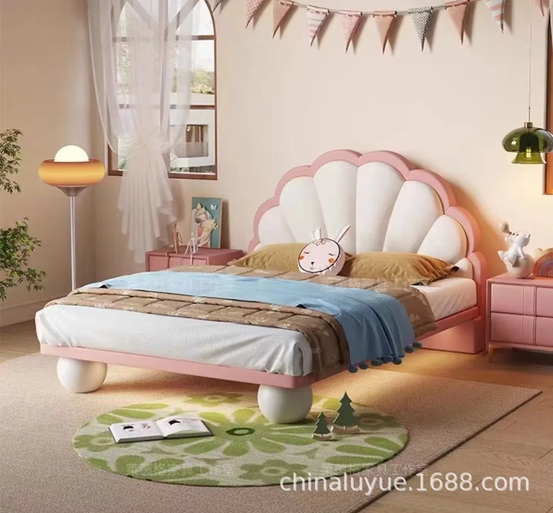 Fantasy Children's Girl Princess Modern Simple Pink Petals Single Youth Cream Skin Bed