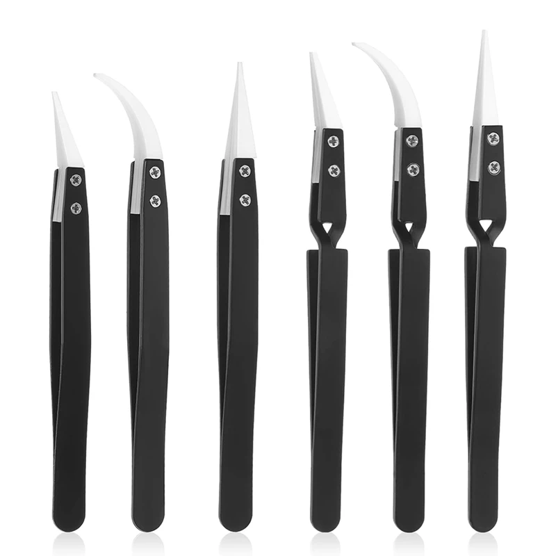 Top Deals 6 Pcs  Reverse Solder Tweezers, Anti-Magnetic Pointed And Curved Tips Tweezer Set For Solder Pinching Coils