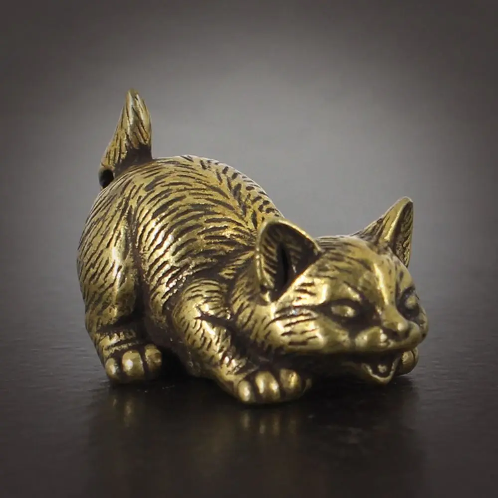 Desktop Ornament Brass Small Cat Metal Statue Retro Cute Animal Figurines Vintage Exquisite Model Sculpture Toy