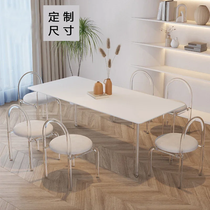 Transparent Acrylic Marble Dining Table And Chairs Set  2023 Pure White Rock Plate Simple Rectangular Suspension Home Furniture