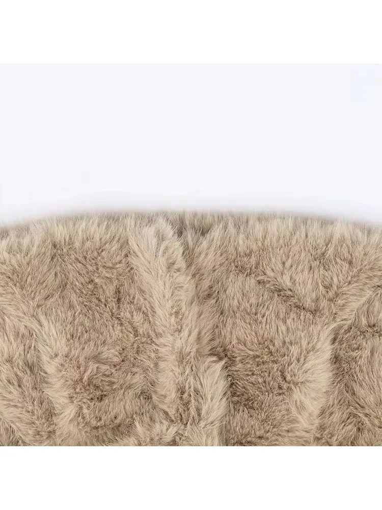 

HH Women Winter Fashion Lapel Pocket Artificial Fur Thickened Temperament Coat Long Sleeve Hidden Button Solid Soft Short Jacket