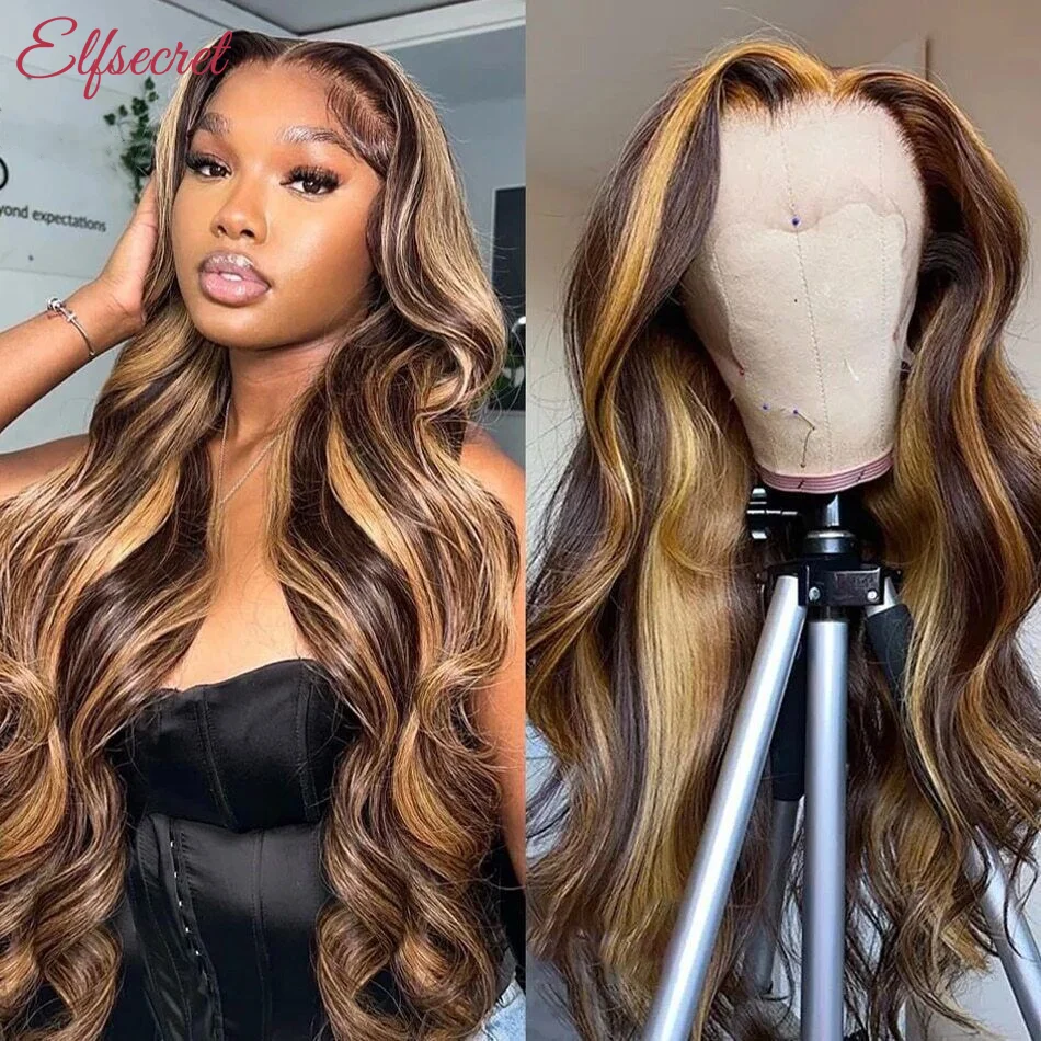 4/27 Highlight Lace Front Wigs Human Hair Body Wave Wigs 13x4 Transaprent Lace Frontal Wigs Pre Plucked Honey Blonde Wig