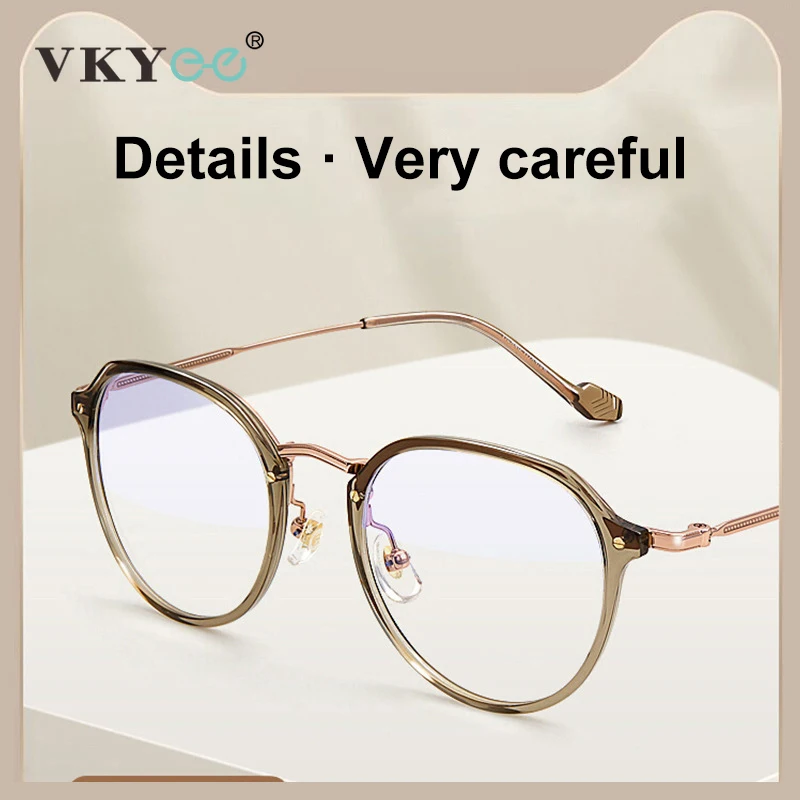 VICKY Simple New Round Large Frame Ultra-light Titanium Frame Anti-blue Light Glasses Can Be Customized Prescription 50111