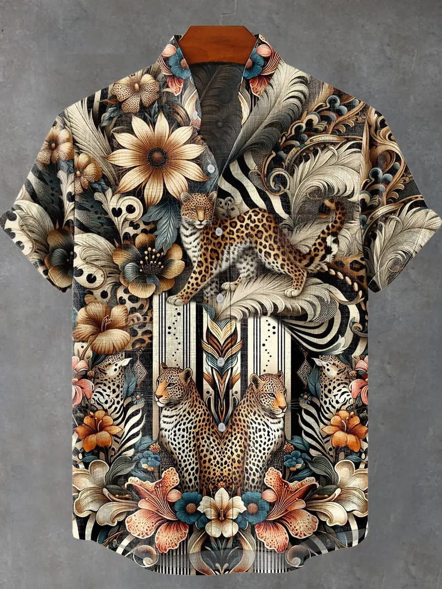 Camicia a maniche corte da uomo Tessuto di lino vintage di alta qualità Modello di pesce Top con bottoni da uomo alla moda cinese