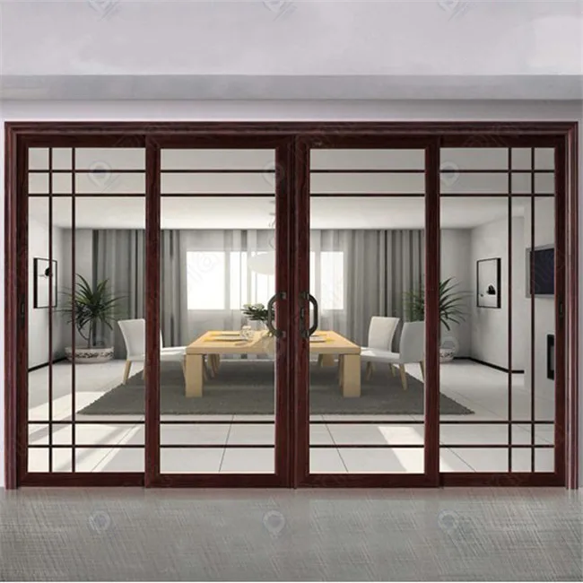 

PRIMA Раздвижная алюминиевая дверь Ламинированное стекло Минималистская хорошая упаковка Алюминиевая дверь Раздвижная дверь Красный Коричневый С внутренними решетками