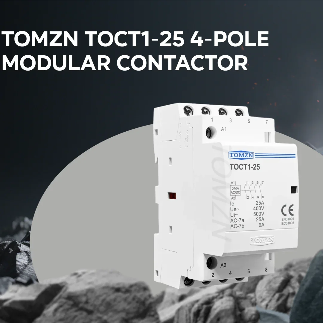TOMZN 25A DIN Rail Modular Contactor – AC/DC Control (24/110/220V AC/DC, 50/60Hz), Contact Options: 4NO 4NC or 2NO2NC Changeover
