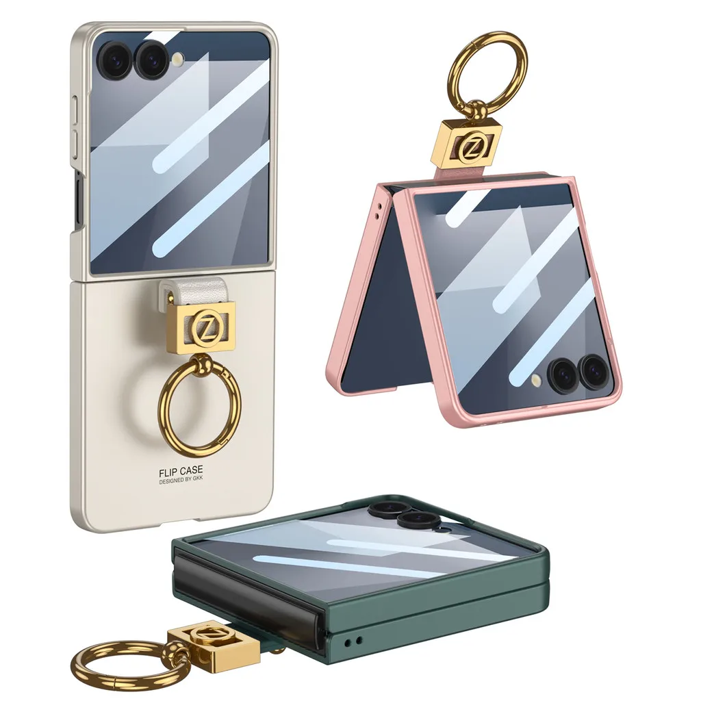 

Luxury PU Leather Hard PC Phone Cover For Samsung Galaxy Z Flip 7 6 Flip7 Flip6 Case Shockproof With Small Screen Ring Holder