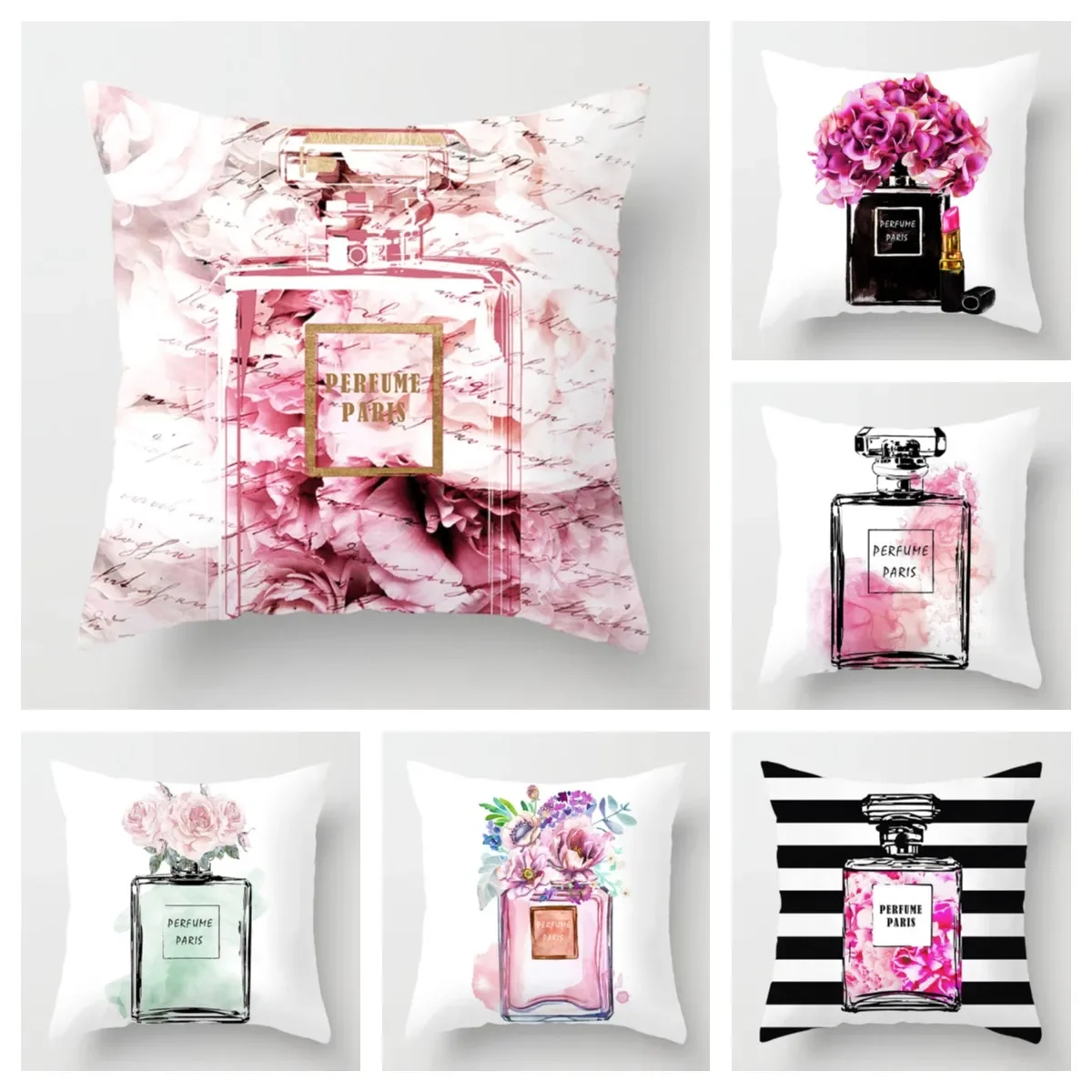 Perfume Bottle Pillow Cover Fashion Women's Favorite 50x50cm Home Decor Sofa Luxury Cushion Cover 60x60 Pillowcase Decoration