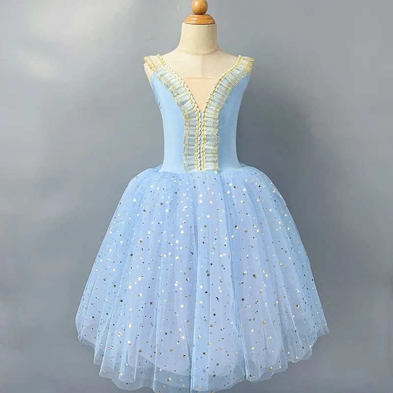 Pink Blue Long Ballet Dress For Girls Kids Chidlren Swan Lake Tutu Professional Girls Dance Performance Costumes Party Dress