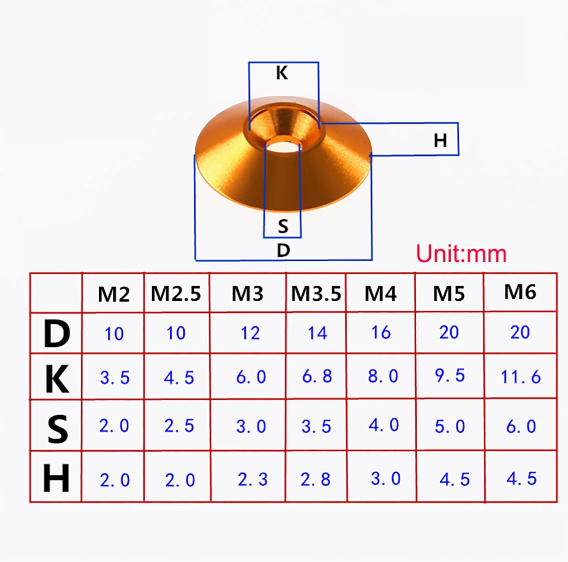 Brass Countersunk Umbrella Head Conical Washer M2 M2.5 M3 M3.5 M4 M5 M6 Cone Flat Gasket DIY Parts