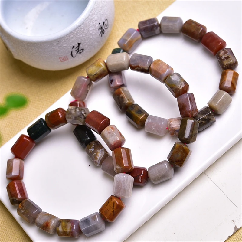 Natural Ocean Jasper Bucket Bead Bracelet Women Men Handmade Stretch Rope Luxury Jewelry Energy Healing Gift 1PCS 10X14MM