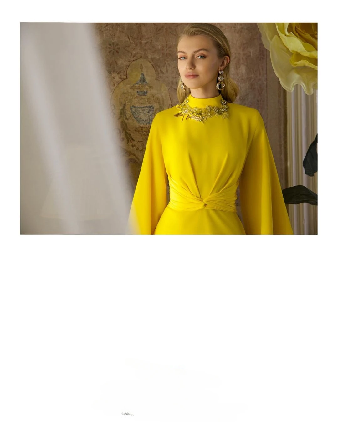 CustomizedProm Dress High Neckline Long Sleeve Yellow Ruched Formal Occasion Evening Gown فساتين Vestidos De Graduación Robes  S