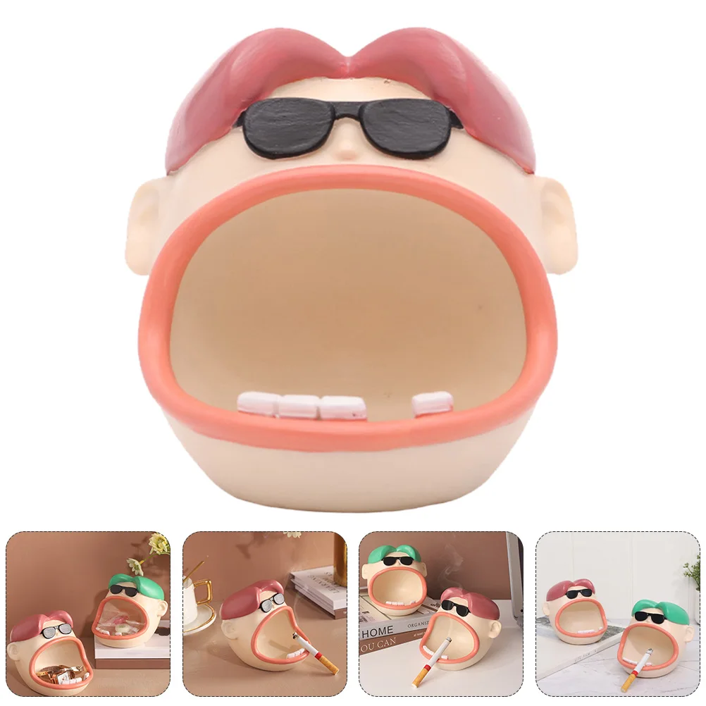 

1pc Resin Ashtray Big Mouth Design Funny Desktop Ornament For Home Living Room Store Decor Cigarette Butt Container Household