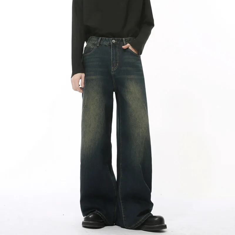 

SYUHGFA American Style Men Jeans New Oversized Casual Trousers Wide Leg Streetwear Straight Loose Male Denim Pants 2025 Spring