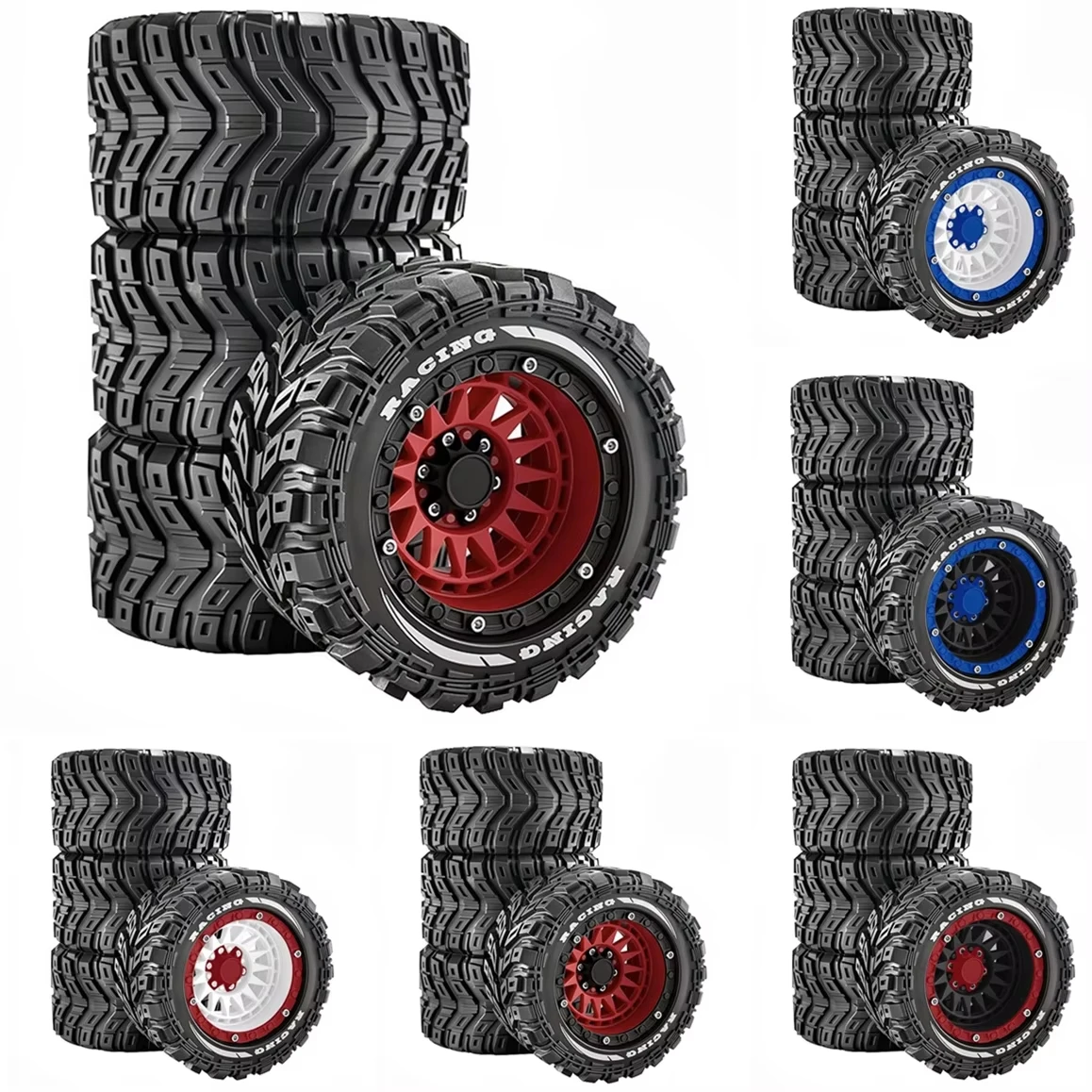 4 Stück 90mm Gummireifen für MJX 16207/16208 HBX 16889 SCY 16101/16102 Taxxas 1/16 Summit E-Revo ARRMA Mini Kraton Vibrantt