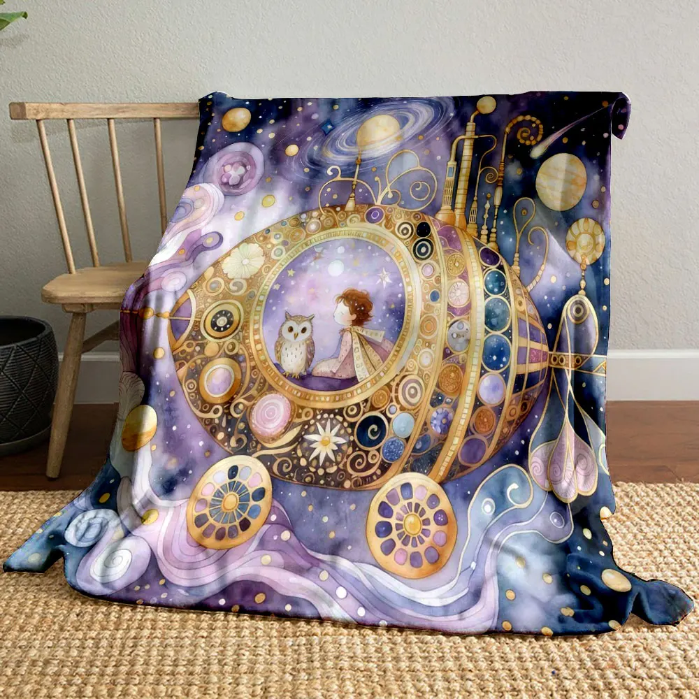 1PC A steampunk mechanical-style fairy tale world. Print Warm Comfortable Blanket Home Travel Camping for Adults and Kids