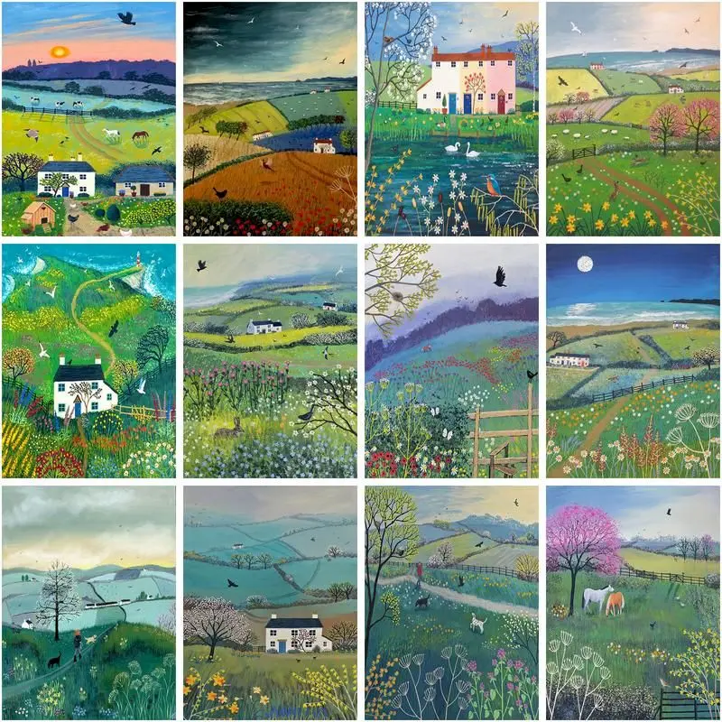 GATYZTORY Diy Pictures By Number Natural Rural Scenery Kits Painting By Numbers Drawing On Canvas Handpainted Art Home Decor